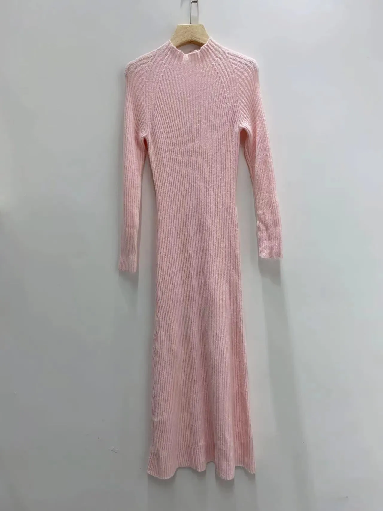 Maje Solid Color High Neck Knitted Slim Fit Mid-length Dress Women