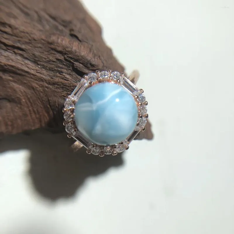 Cluster Rings HUAYI Round Face Dominga National Natural Larimar Ring 925 Sterling Silver Luxury Fine Jewelry For Women Party Jewellery