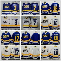 Stitched Brothers Slap Shot Charlestown Chiefs Hockey Jersey 16 Jack 17 Steve 18 Jeff Hanson 7 Francine Dunlop 3 Killer Vintage CCM Movie Bl