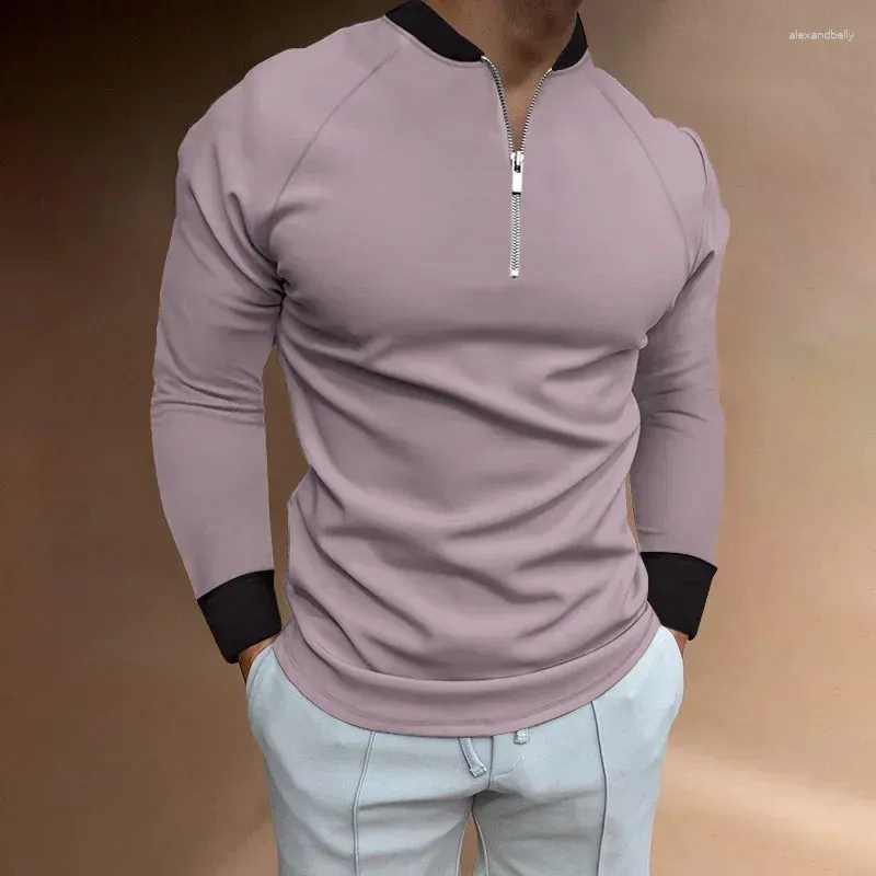 Herrpolos 2024 Autumn Long Sleeve Zipper Round Neck T-shirt Slim Fit Polo Shirt. Topp