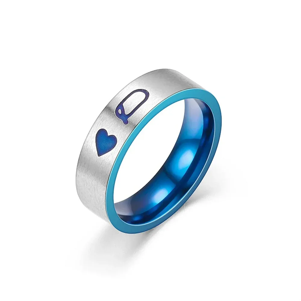 TEMICO His Queen & Her King Stainless Steel Couple Rings, Blue & Purple Promise/Wedding Bands, Matching Set