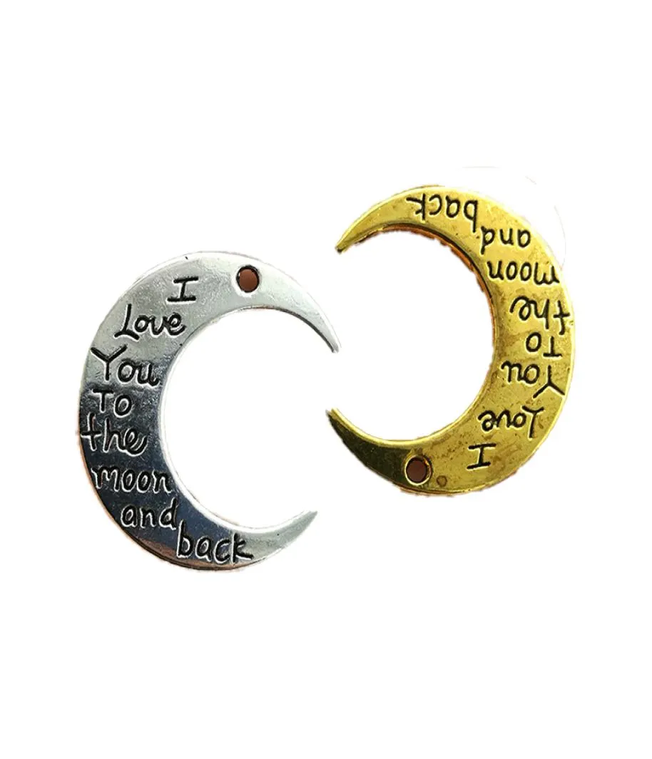 Breloques en alliage entières de 50 pièces, pendentif, fabrication de bijoux, argent doré, je t'aime jusqu'à la lune et au dos, résultats de bijoux à faire soi-même, 29x27mm3366570