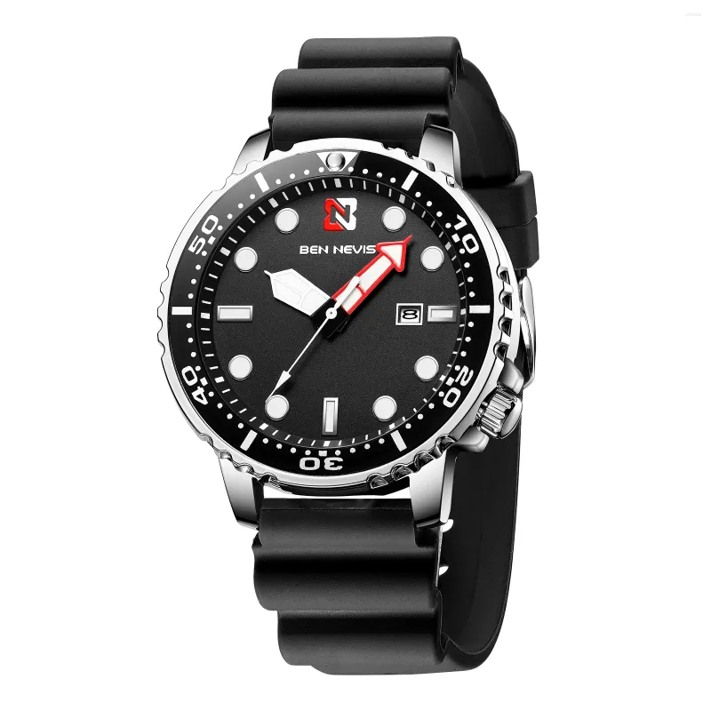 Montres-bracelets Ben Nevis Montres pour hommes Mode Montre à quartz analogique avec date Militaire Étanche Bracelet en caoutchouc de silicone Montre-bracelet pour homme