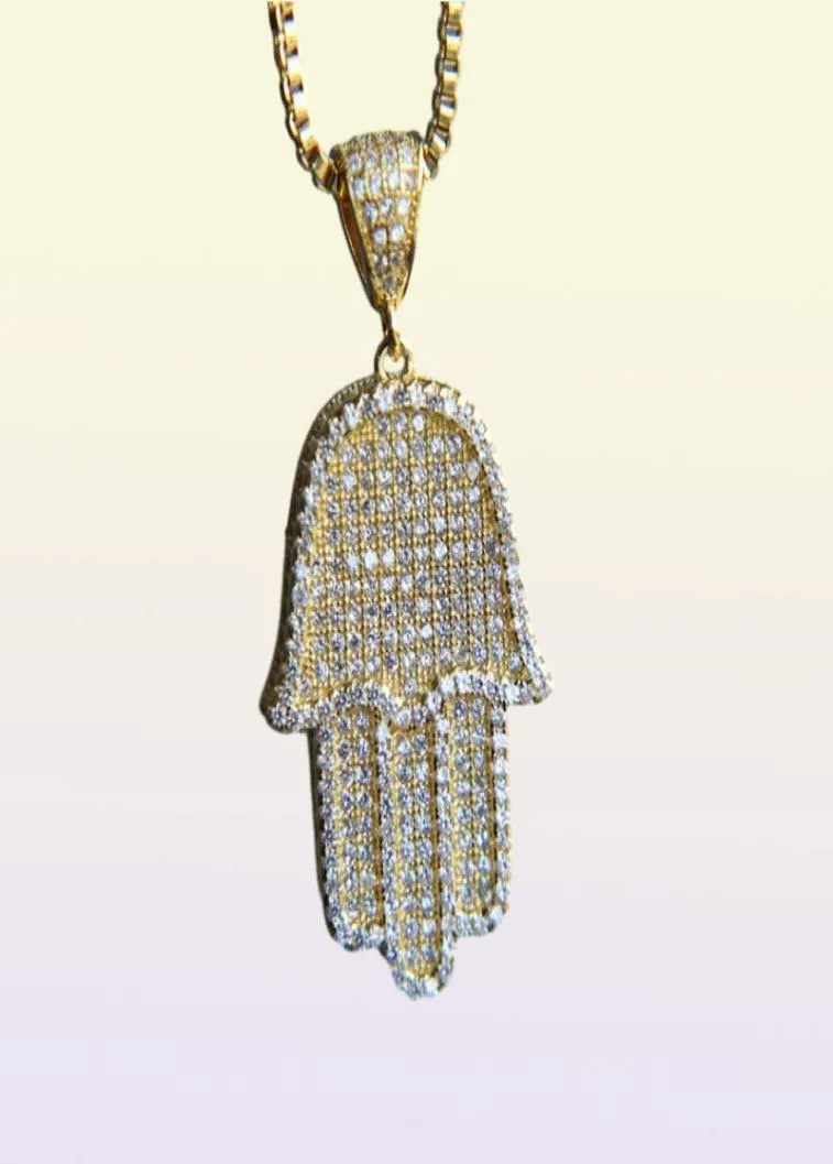 Garçon hommes Fatima Hamsa main pendentif collier glacé 5A Bling cubique Zircon mince chaîne Hip Hop cadeau turc chance 1290534