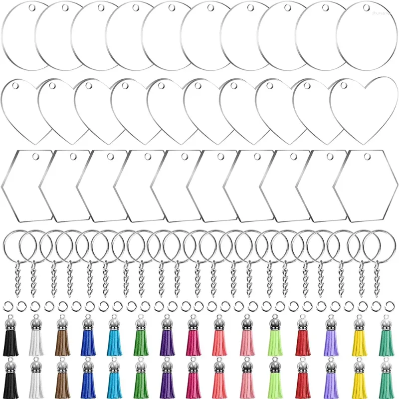 キーチェーン120pcsアクリルブランク装飾セットキーチェーンキットを設定します。