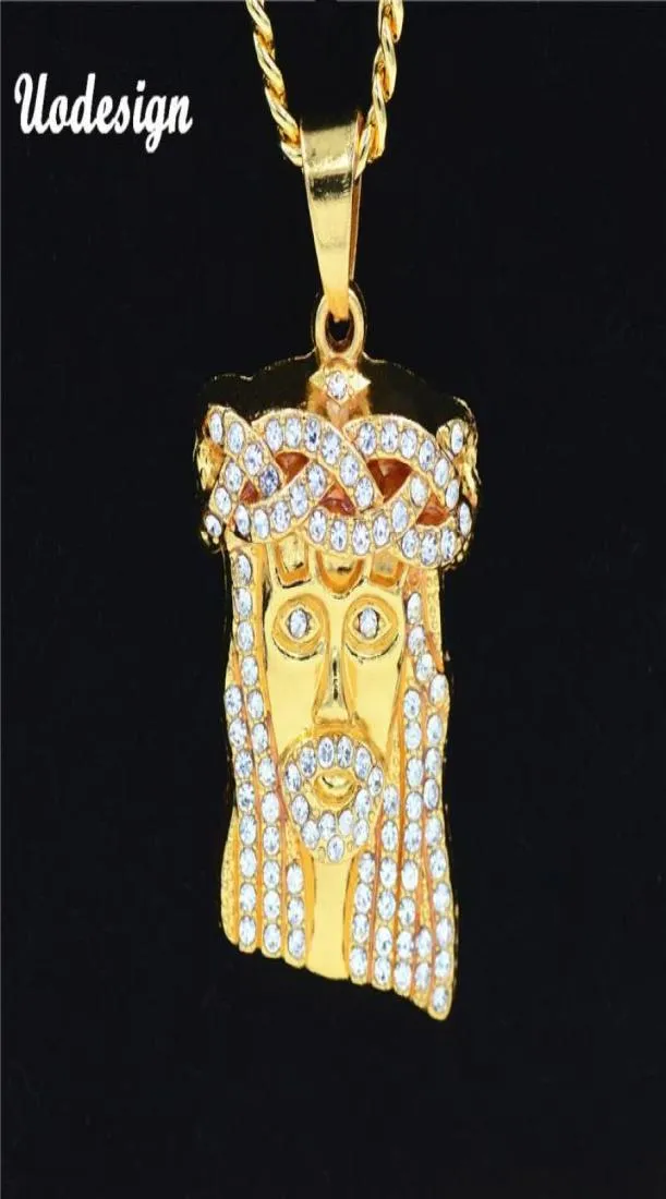 Naszyjniki wisiorek uodesign hip hop lodowy kryształ Jezus Chrystus kawałek głowica twarz złota łańcuch dla mężczyzn biżuteria 2318761