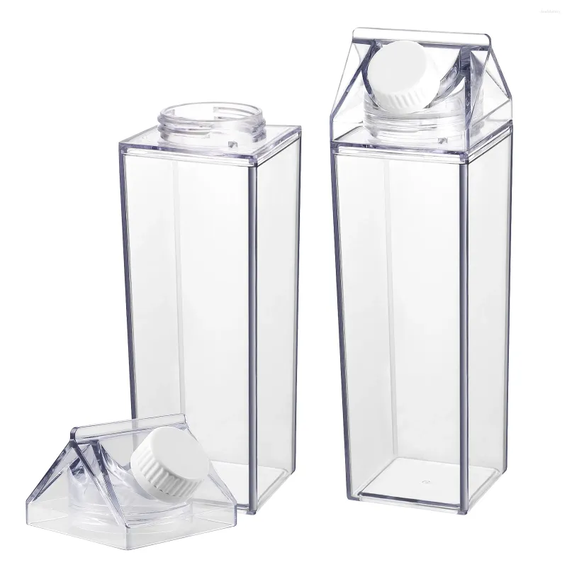 Vattenflaskor Cabilock 2st Transparent 500 ml Milk Square Juice Container för utomhussportresor