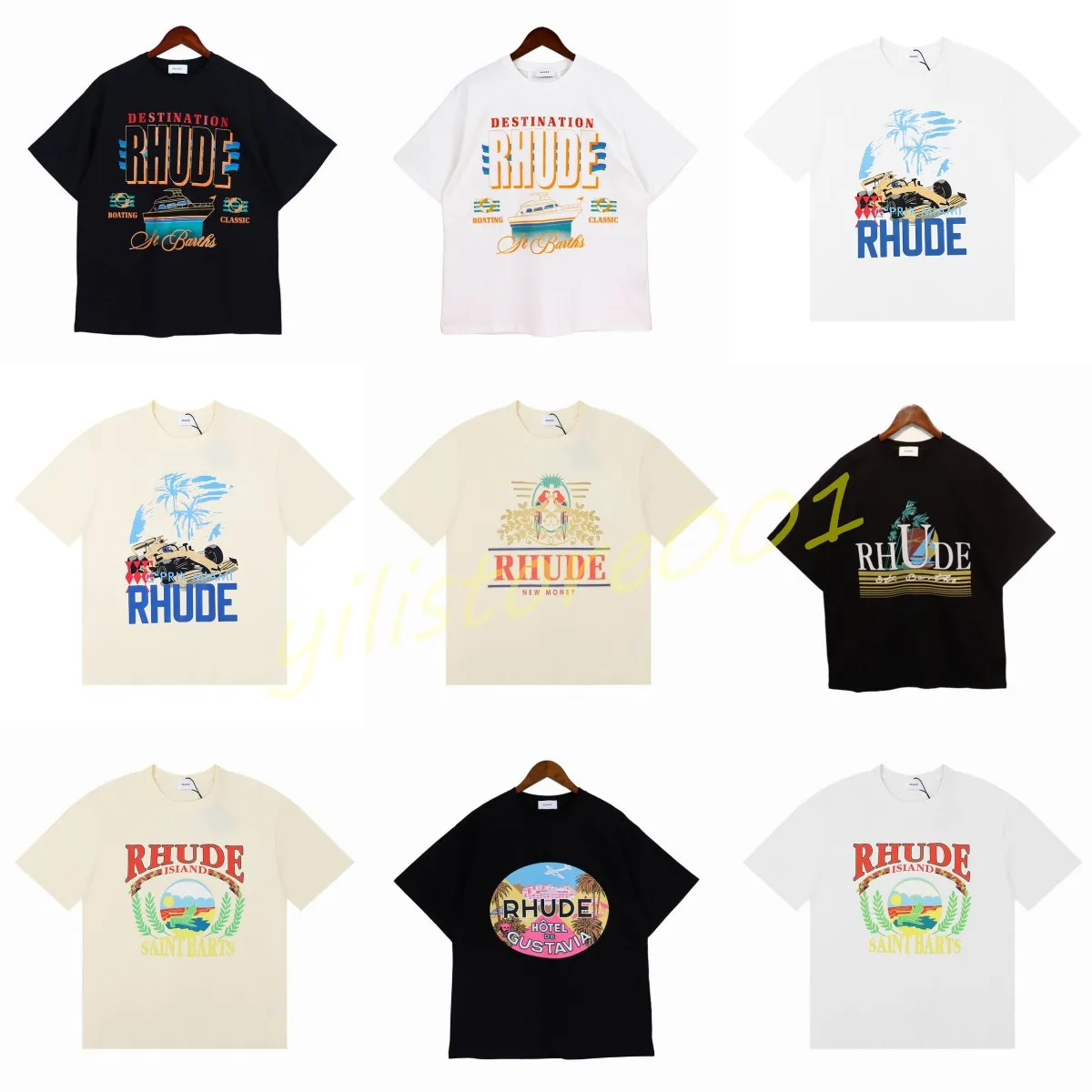 Rhude t-shirt Casual Coton Hommes T-shirts Summer Street Skateboard Hommes T-shirts Hommes Manches Courtes Marque de luxe hommes T-shirt Chemises de haute qualité Taille américaine S-XL