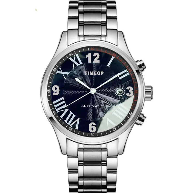 Relógio masculino clássico movimento mecânico automático relógios 42mm pulseira de prata aço inoxidável esporte masculino relógio vida impermeável homens relógio de pulso designer