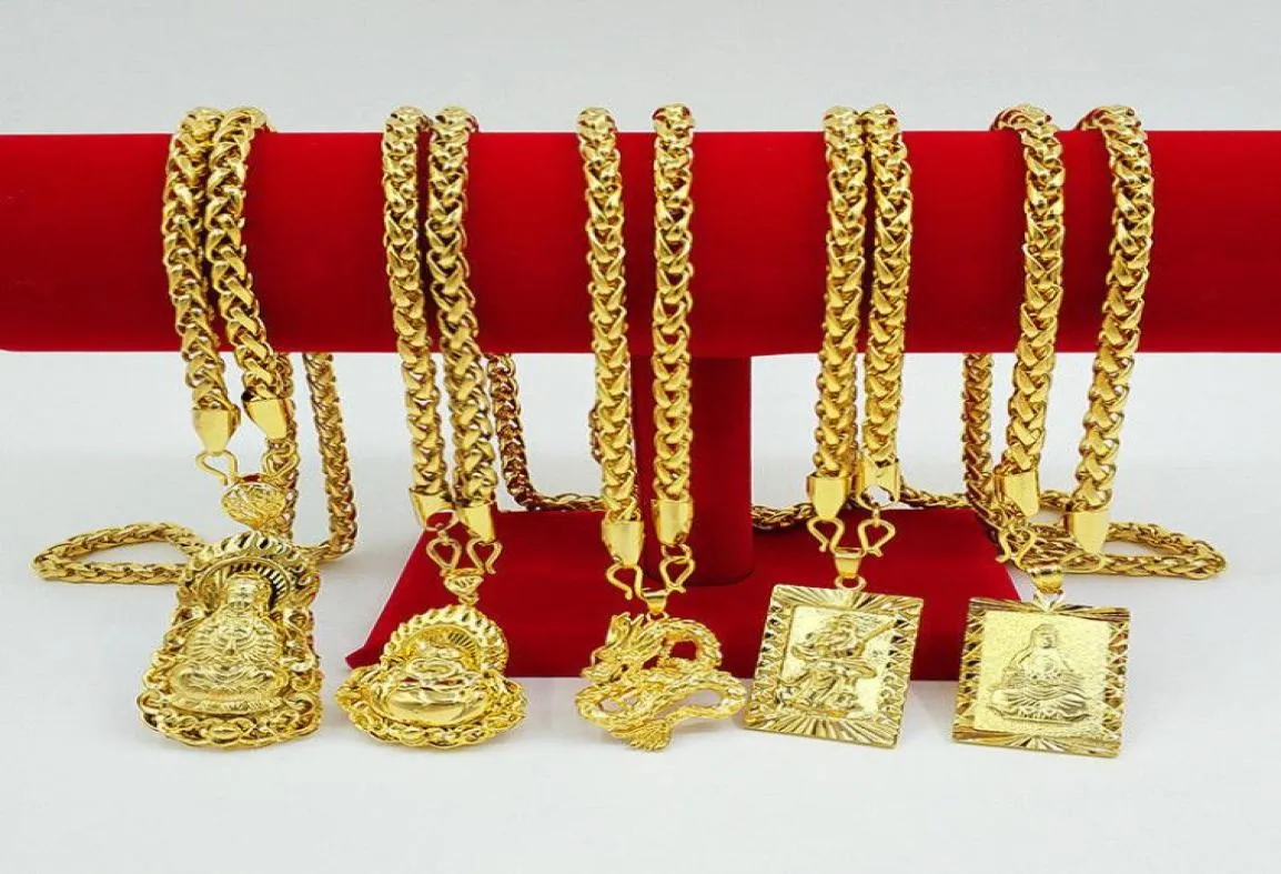 Collier plaqué or 18 carats pour hommes chinois, pendentif, chaîne 24 pouces, bijoux, cadeau 8768948