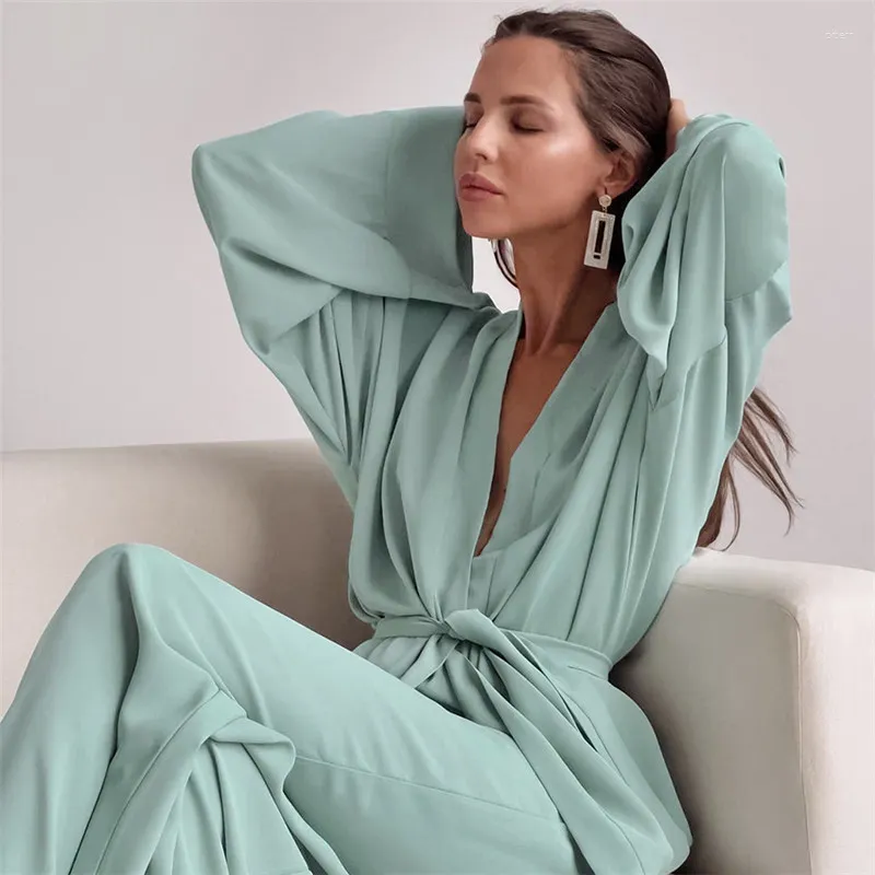 Women's Sleepwear European Chiffon Pajamas For Women Fashion Long Sleeve Pant Suit Sexy Spring Autumn Home Wear Clothes Ladies Set