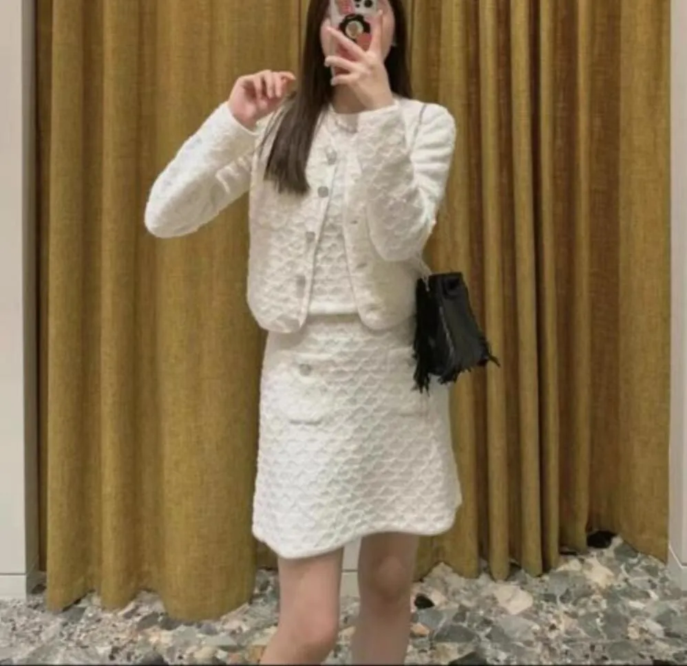 Maje New Diamond Lattice Knitted High Waist A- Line Skirt Coat Vest Set