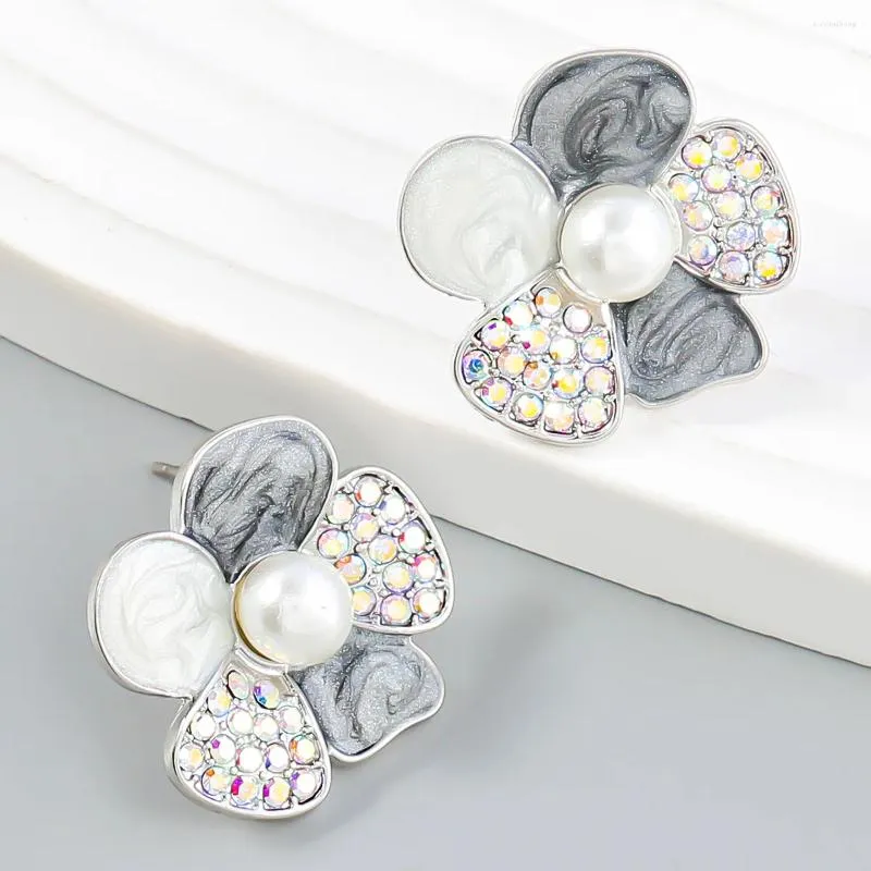 Boucles d'oreilles pendantes pour femmes, couleur or, gris, Orange, émail en forme de fleur, grosses perles, bijoux de fête de mariage