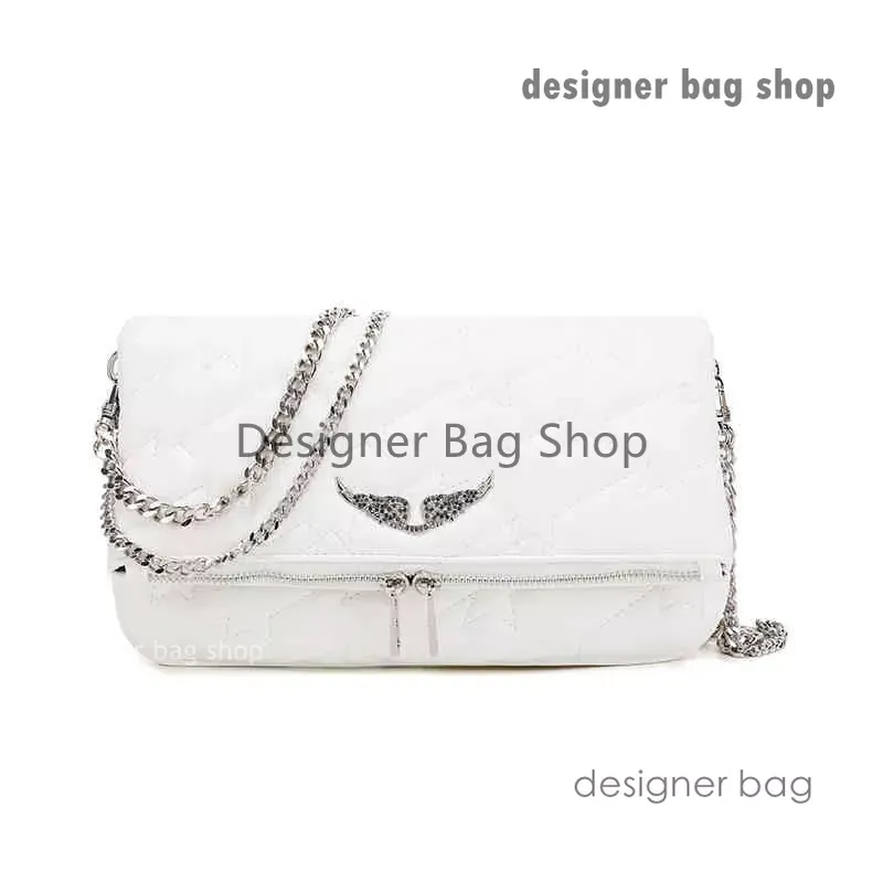 Bolso de diseñador Bolso de diseñador Bolsos de hombro Bolsos de diseñador de lujo para mujer Zv Bolsos cruzados con cadena de metal de PU blanco y negro con alas de diamante bordadas 220916 M95J