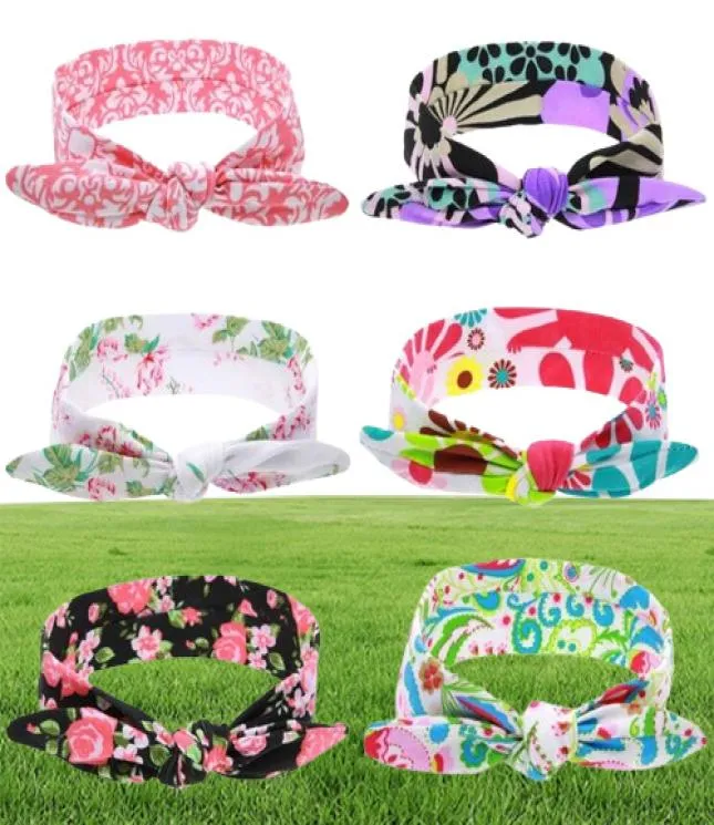 36 couleurs bébé bandeaux fleur coton bandes filles Turban torsadé noeud lapin oreille Floral enfants cheveux accessoires Plaid chapeaux KHA3162308383