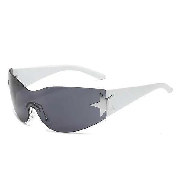 2023 Star One Piece Luxe Punk Lunettes de soleil sans monture Femmes Marque Designer Y2K Lunettes de soleil Hommes Goggle Shades UV400 Lunettes de mode SG559 462IR