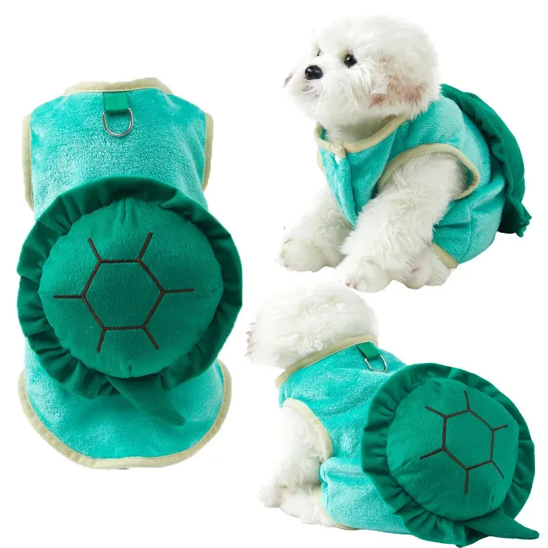 Vestiti invernali per animali domestici Cute Turtle addensato costume per animali domestici flanella vestiti per cani da trazione 240106