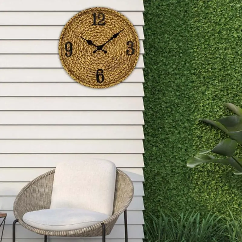 Relojes de pared Reloj al aire libre Adorno grande Imitación Ratán Decorativo para el hogar Oficina Sala de estar Baño