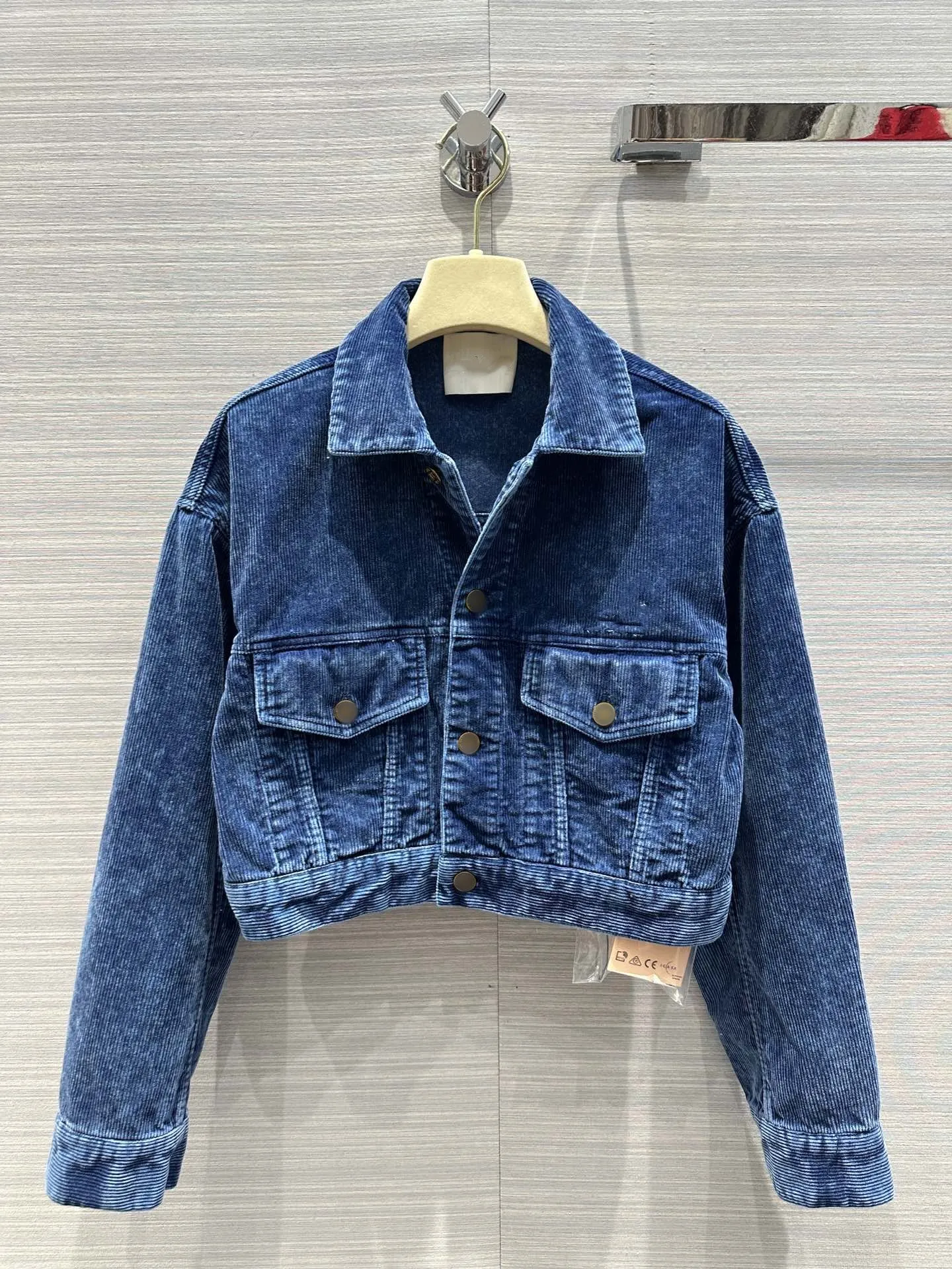 Milan runway jaqueta 2024 novo outono/inverno gola polo feminino manga longa denim topo marca mesmo casaco de designer feminino