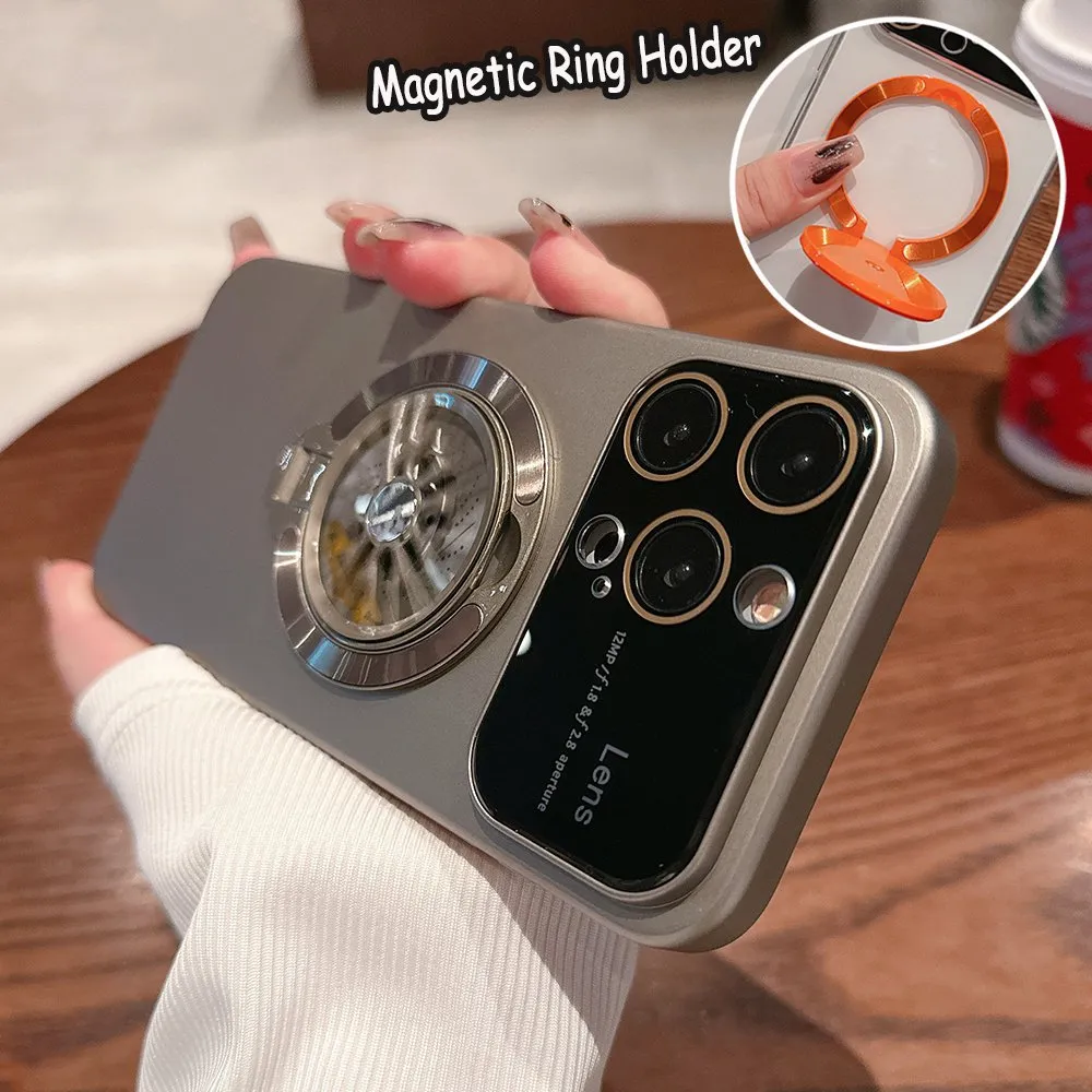Matowa pełna ochrona obiektywu AG Frosted Glass Case na iPhone 15 Pro Max 14 Plus 11 12 13 dla pokrywy uchwytu pierścienia magnesu