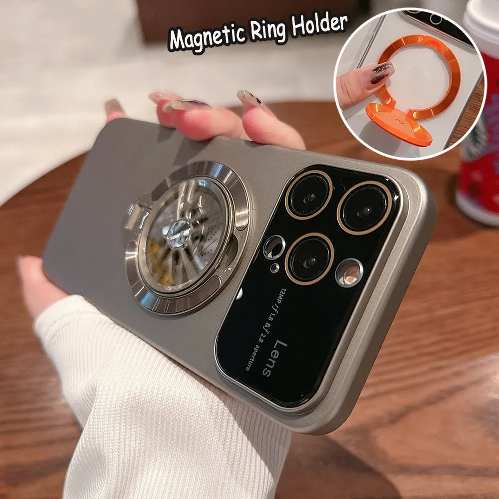 Matte Volledige Lens Bescherming AG Matglas Gevallen Voor iPhone 15 Pro Max 14 Plus 11 12 13 Voor magneet Ring Houder Cover