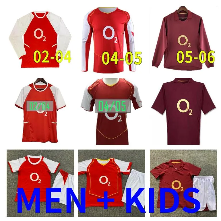 2002 2004 2005 2006 Gunners HENRY Retro Soccer Jerseys Highbury Pires Reyes Bergkamp Adams Persie V. Persie Vintage Classic Manches longues 02 03 04 05 06 Kit Hommes Enfants