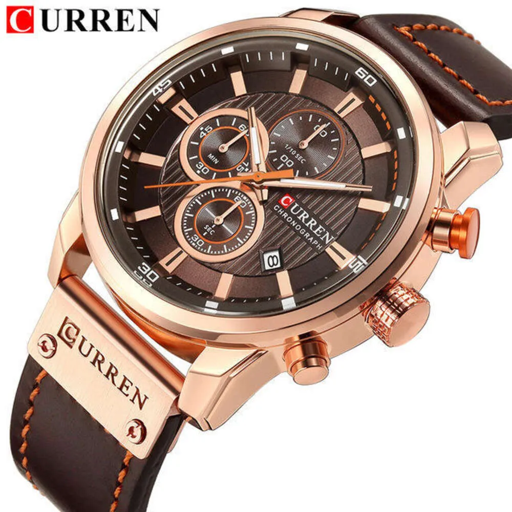 CURREN 8291 Vendita calda nuovo arrivo cronografo analogico al quarzo orologio impermeabile lusso cinturino in vera pelle nera moda