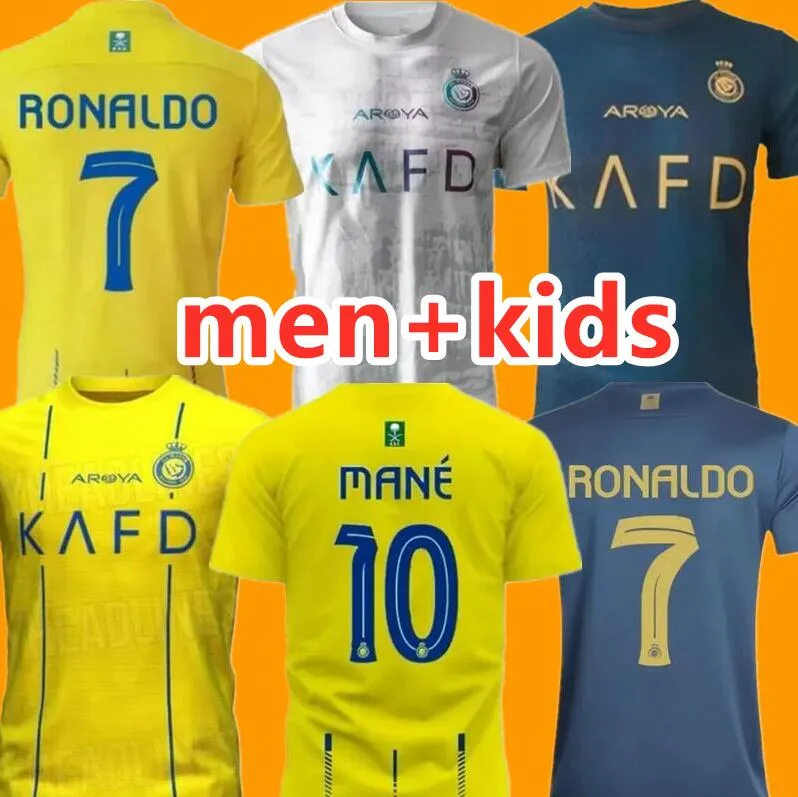 Al Nassr FC Fußballtrikots Ronaldo 2023 2024 Home Gelb Auswärts 23 24 CR7 Gonzalo TALISCA Martinez Talisca Ghislain Konan Vincent Aboubakar Herren Kinder Fußballtrikot