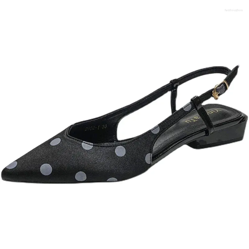 Dot Low Polka Sandales talon de la cheville d'été Femmes Chaussures Slingback Flats Soft Sole Wild Zapatos Mujer 3267