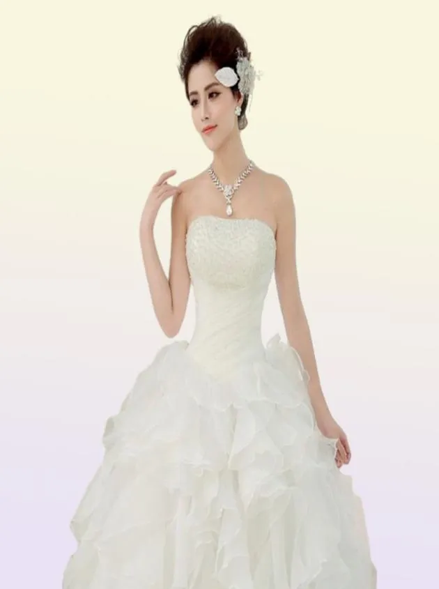 2018 Summer Strapless Wedding Dresses White White Princess Sleeveless Bride Ball Gowns Real Po Vestidos De Novia5192342