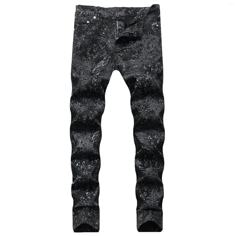 Jeans pour hommes Designer Noir Graphique Imprimé Skinny Fit Pantalon Serré Graffiti Motif Denim Pantalon