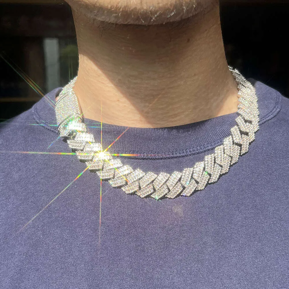 Chaîne Hip Hop de styliste, collier en argent de 19mm, S925 Vvs, Baguette Moissanite, diamant, chaîne à maillons cubains