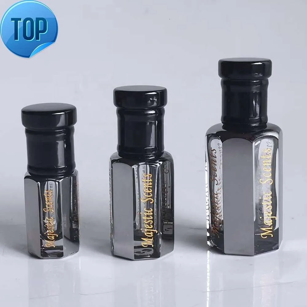 Atacado 3ml Attar Mini frascos de perfume de cristal árabe com revestimento preto frasco de óleo de perfume de vidro de cristal