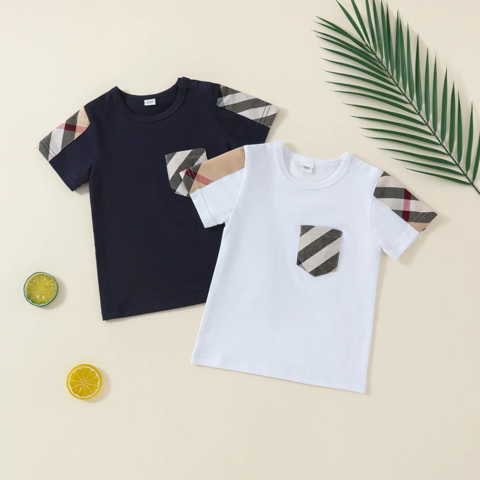 디자이너 베이비 격자 Romper Boys 여름 짧은 소매 티셔츠 면화 아이 탑 티 티 어린이 옷 소년 티셔츠 아이 셔츠 2-7 년