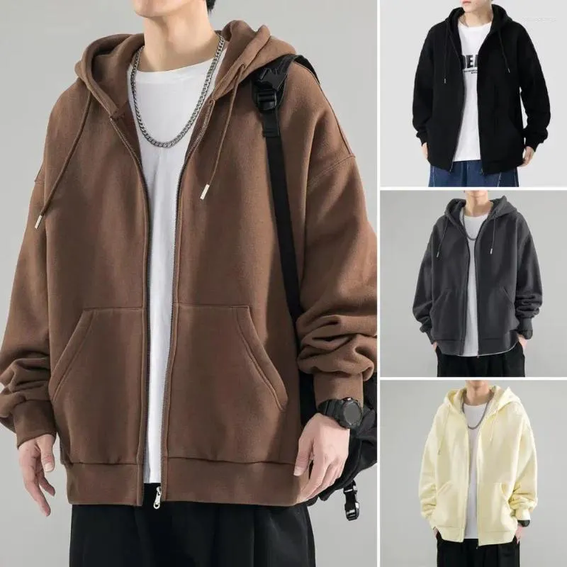 Hoodies masculinos homens outono casaco com capuz cordão inverno com fecho de zíper elástico manguito grosso casaco de cardigan para