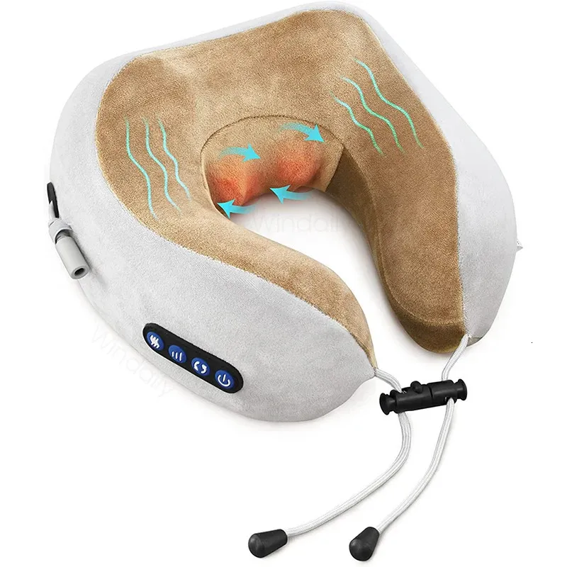 Electric Neck Massager With Heat Vibration 3D Kneading Shiatsu Massage U Shaped Pillow For Shoulder Cervical Pain Relief Fatigue 240106