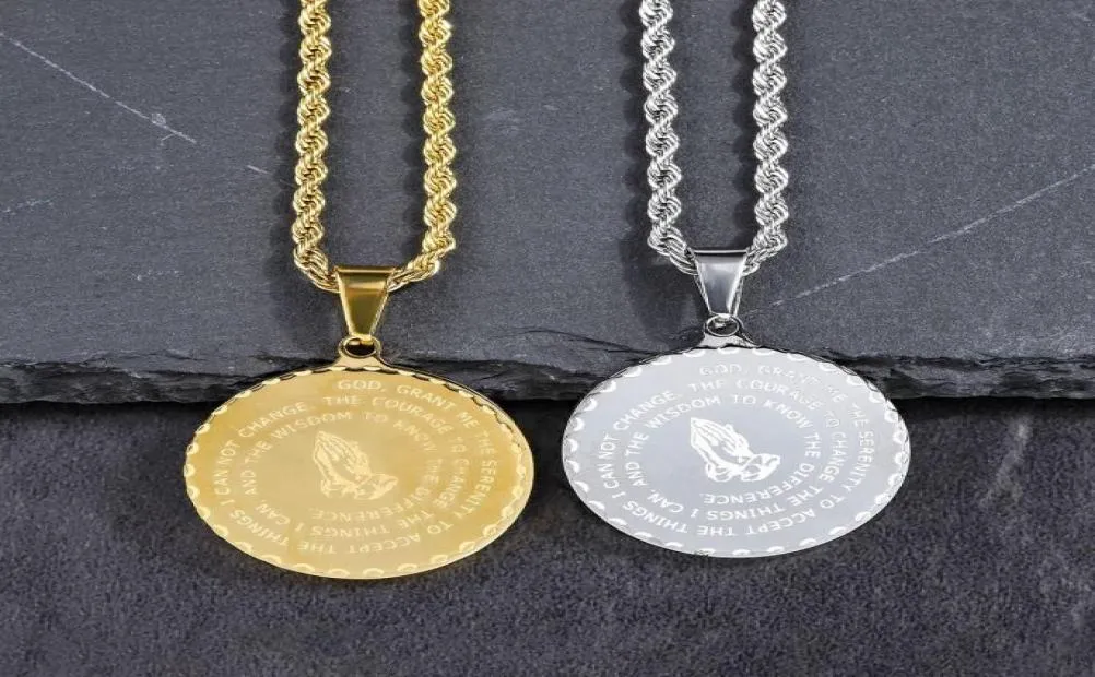 Gold Silver Mens Charm Fashion Bible Round Pendant Necklace Hip Hop Stainless Steel Jewelry Micro Rock Men Women Chain Necklaces F7612541