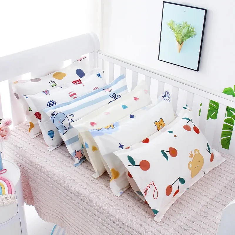 Cartoon Kinderbed Kussensloop Ademend Rechthoekig 100 Katoenen Baby Kussensloop Envelop Baby Beschermhoes 240106