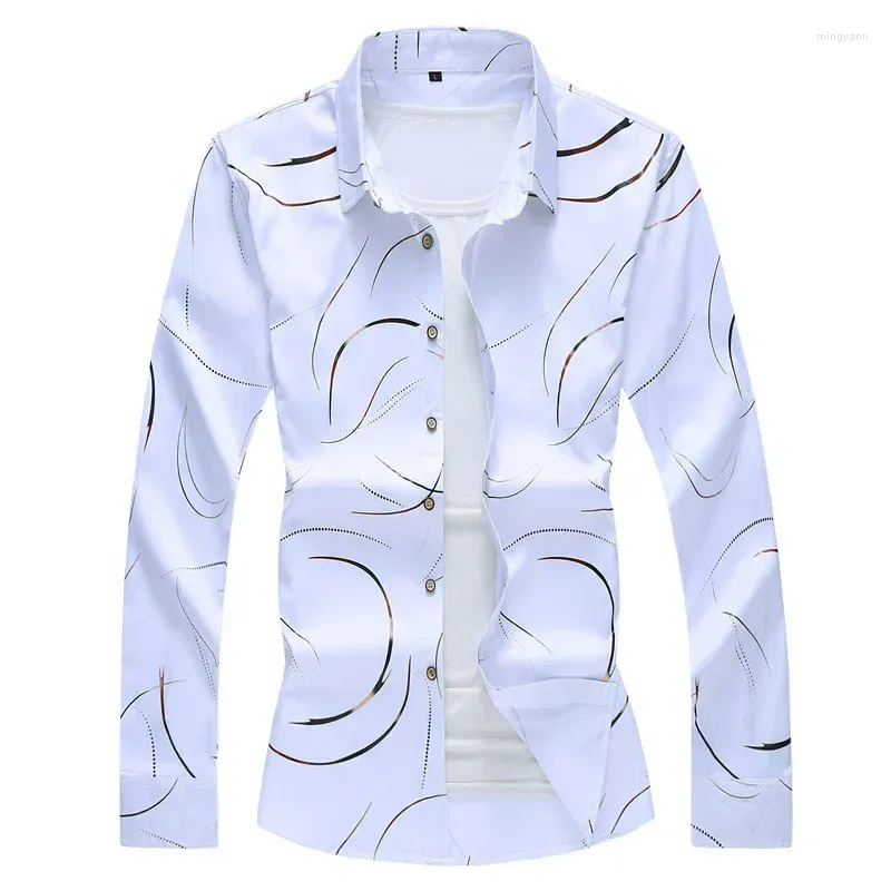 Chemises décontractées pour hommes 2024 printemps et automne coupe ajustée impression grande chemise à fleurs à manches longues mode