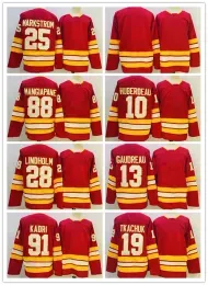 10 Jonathan Huberdeau Hockey Jersey 28 Elias Lindholm 25 Jacob Markstrom 88 Andrew Mangiapane 91 Nazem Kadri Ice Hockey Jerseys Red Stitched