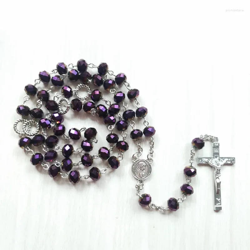 Naszyjniki wisiorek qigo religijne modlitwa biżuteria długi krzyżowy naszyjnik fioletowy kryształowy pasek
