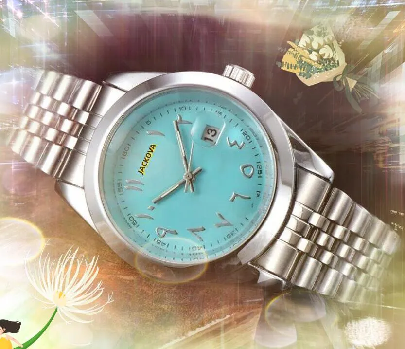 Högkvalitativa herrkvinnor Titta på fullt rostfritt stål Iced Out Rem Watches Quartz Movement Par Lovers Arabiska romerska nummer Dial Clock Armband Wristwatch Presents