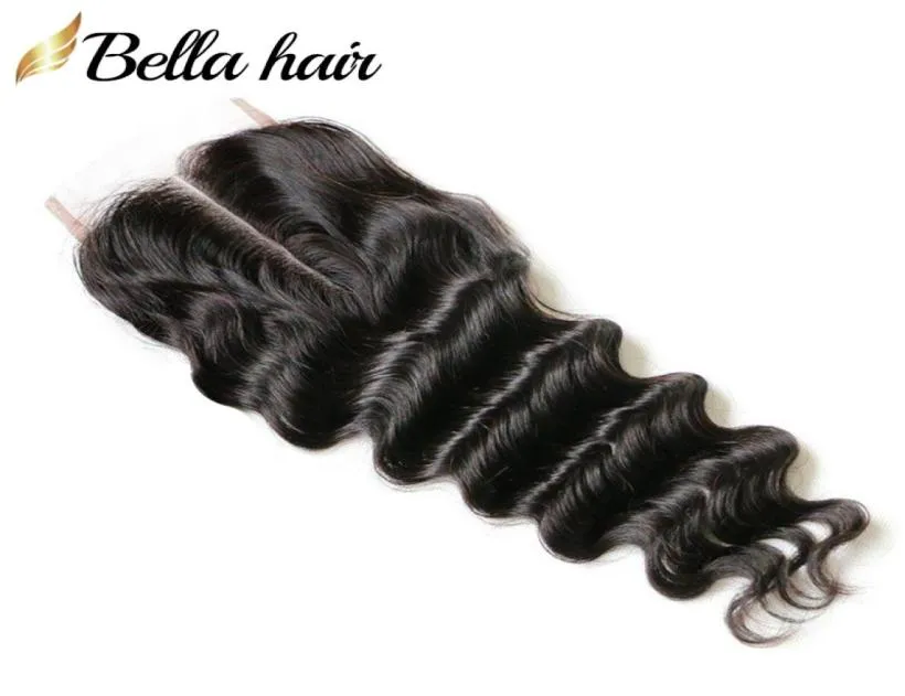 4x4 Loose Deep Wave Top HD spetsstängning Middlethree del 826 tum obearbetad brasiliansk med babyhår 8a bellahair6810534