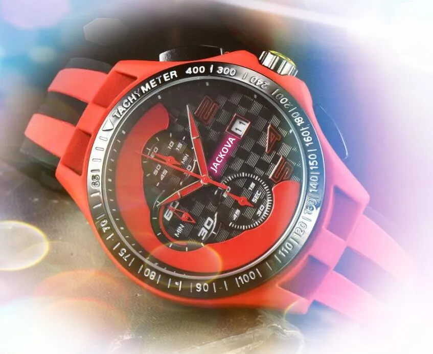 Heren luxe quartz batterij super helder horloge automatische datum beroemde sport racen volledig functionele rubberen band klok klassieke elegante designer horloges geschenken