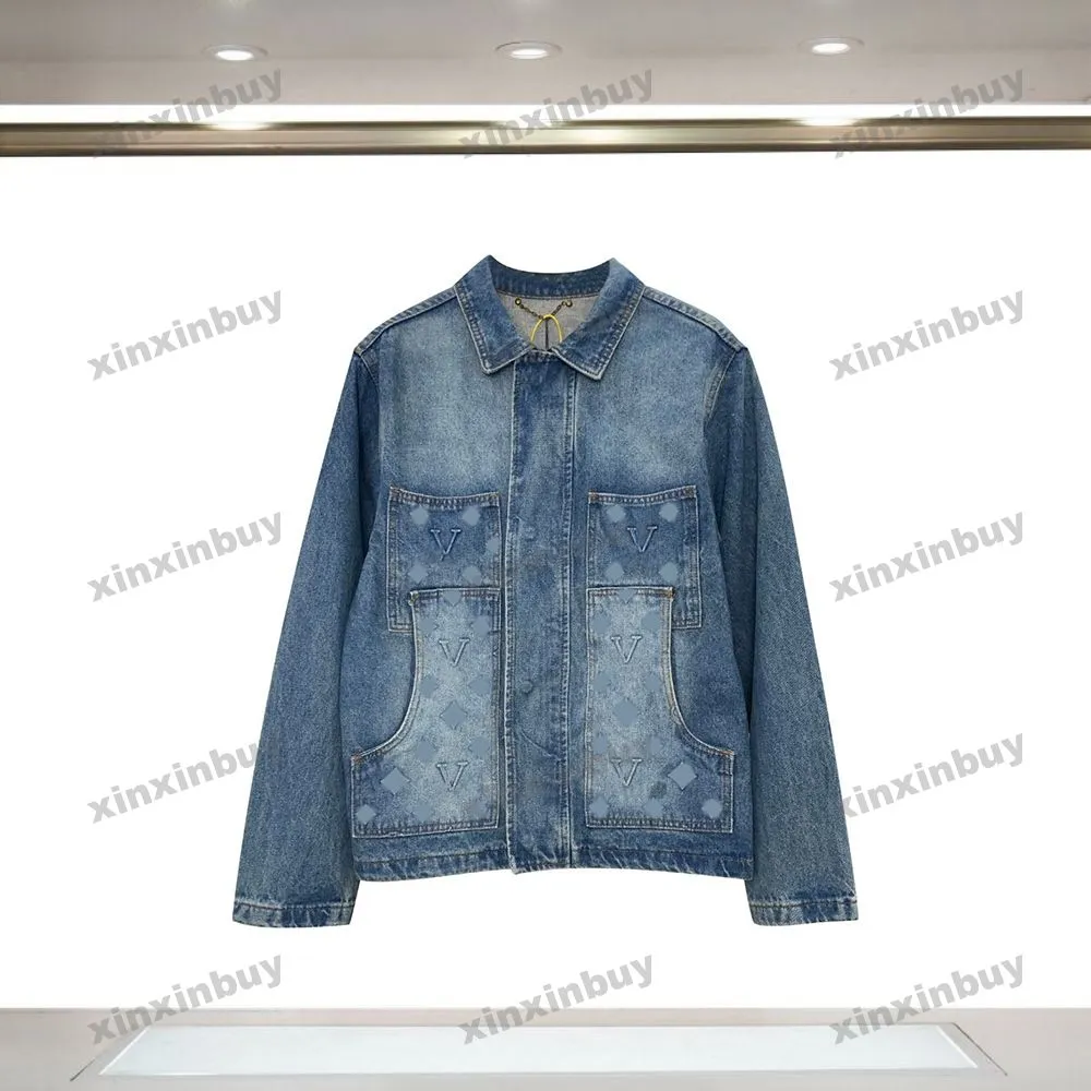 Xinxinbuy 2024 Мужская дизайнерская куртка с тиснением рельефных букв с длинными рукавами джинсовые комплекты женские Черный, белый, синий, серый, хаки, желтый, S-3XL