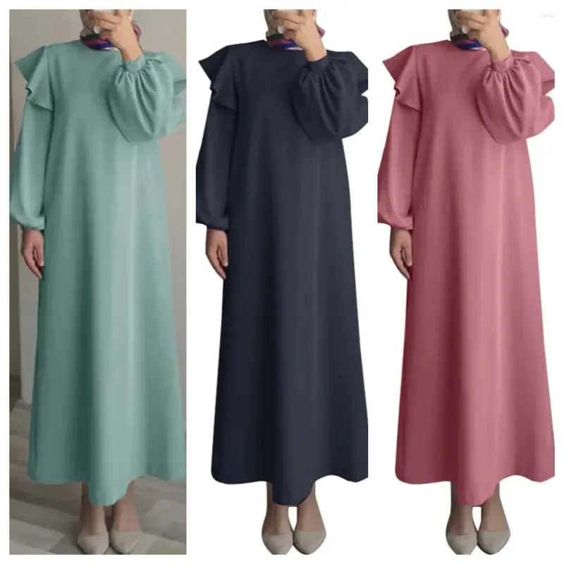 Etniska kläder caftan eleganta muslimska kvinnor klär ramadan party flounce dubai abaya kalkon islam långa kvällsklänningar musulmane vestidos