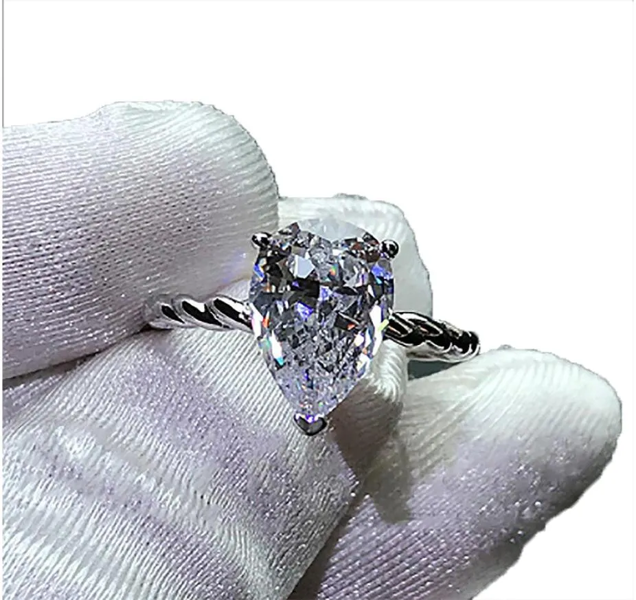 Bling Water Drop 3ct Lab Diamond Ring Стерлингового Серебра 925 пробы Bijou Обручальное Обручальное Кольцо Для Женщин2139618