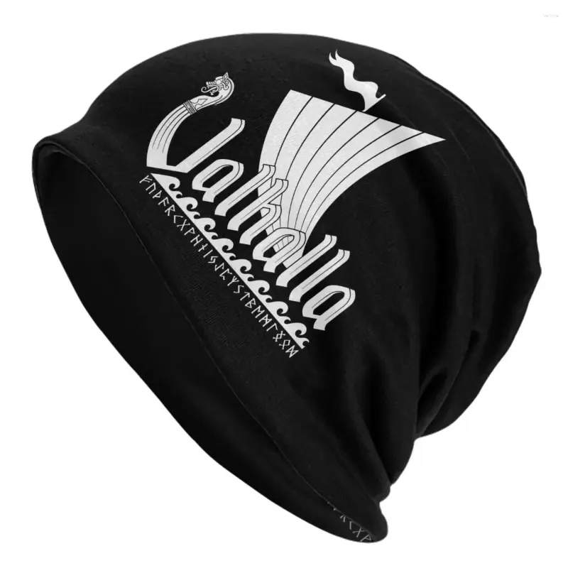 Berets Valhalla Norse Viking Ship Futhark Runes Unisexe Bons de bonnet tricot Bonnet Mode chaude automne