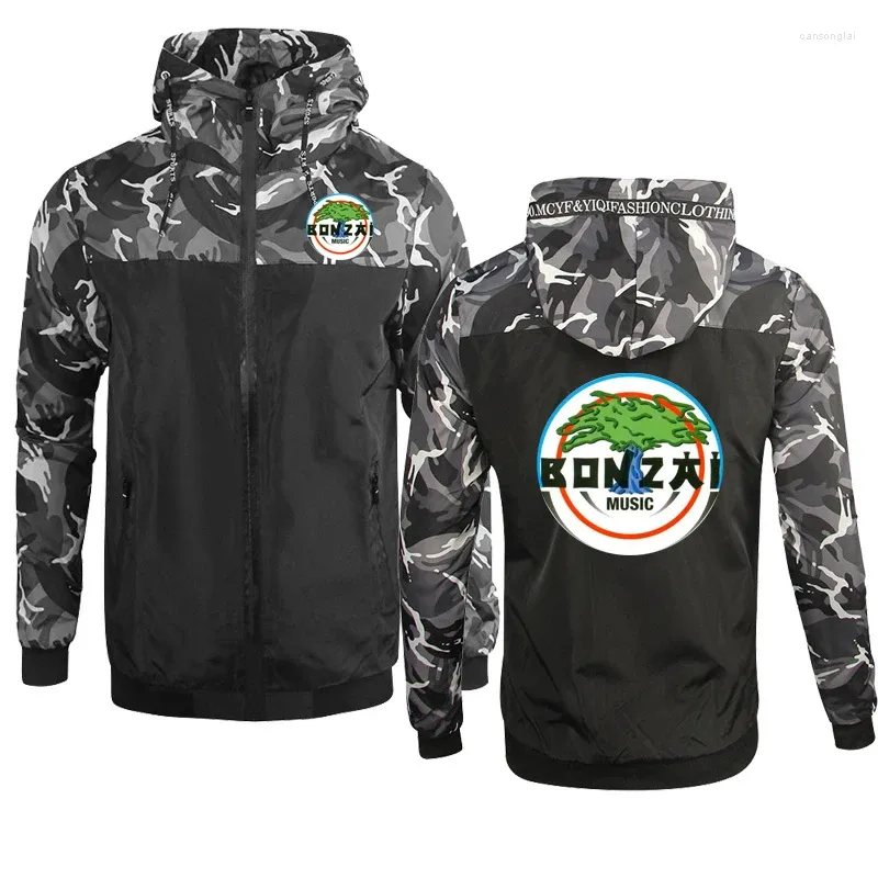 Men's Jackets Jacket Camouflage Outwear Bonzai Records Print Casual Hooded HipHop Large Size Zipper Outdoor Sweatshirt