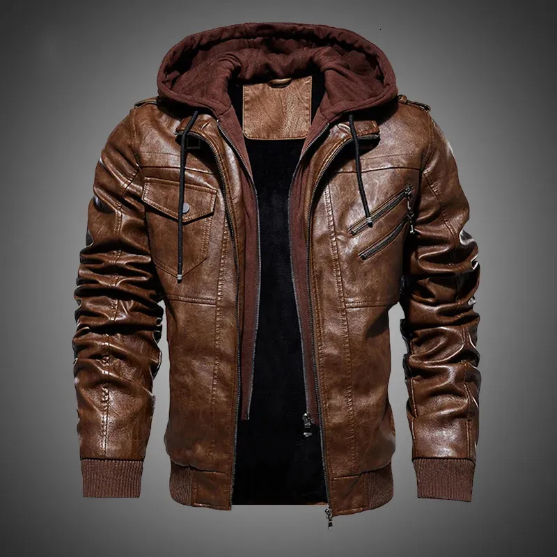 Veste d'hiver décontractée en cuir PU pour moto, manteaux de motard, coupe-vent européen, vestes authentiques pour hommes, 2023, 240106